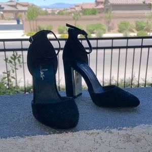 Lulus black suede block heels